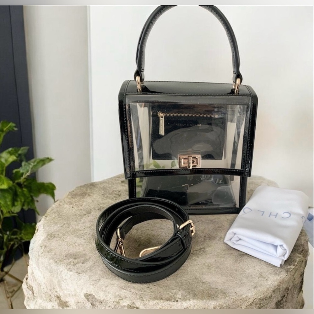 NEW NEELY & CHLOE BURCH CLEAR & PATENT LADY BAG TOP HANDLE/CROSSBODY